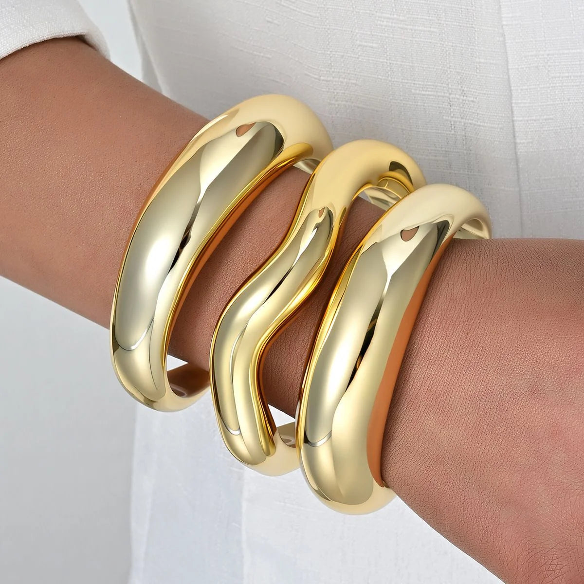 3 Pcs Vintage Hip Hop Cuff Bangles for Women Punk Gold Color Twisted Wavy Geometric Stackable Bangles Bracelet Men Party Jewelry