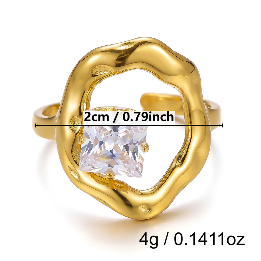 Abstract Winding Geometric Gold Ring for Women Waterproof Stainless Steel Liquid Metal Teardrop Zircon Ring Jewelry Gift