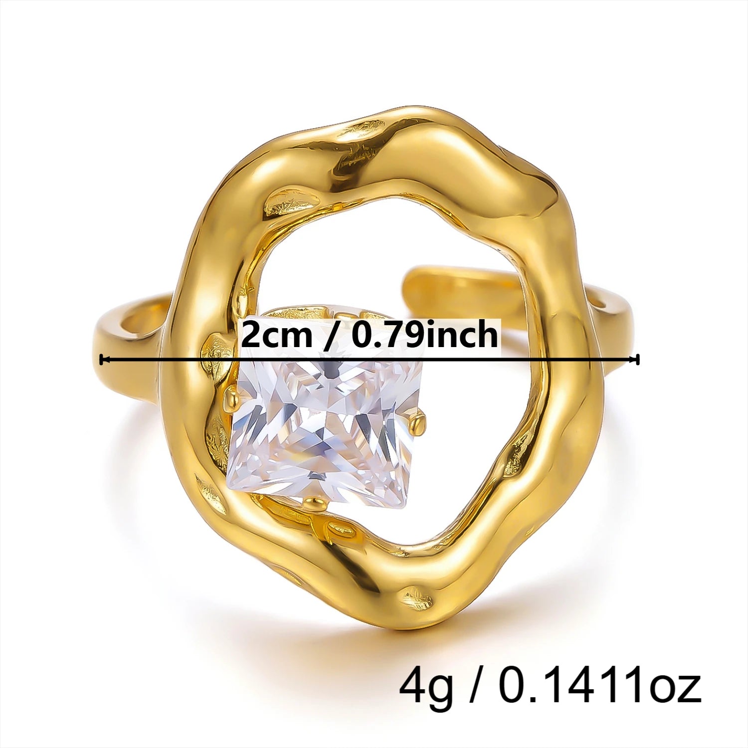 Abstract Winding Geometric Gold Ring for Women Waterproof Stainless Steel Liquid Metal Teardrop Zircon Ring Jewelry Gift