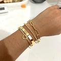 14K Gold Plated Bracelet Set for Women, Dainty Stackable Paperclip & Beaded Chains, Trendy & Waterproof Gift