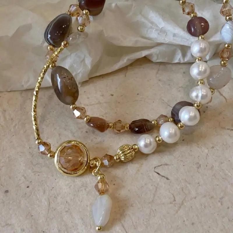 Fashion Double Layered Crystal Pearl Splicing Beaded Bracelets for Women Ethnic Crystal Beads Wrap Bracelet Bangle Jewelry Gifts