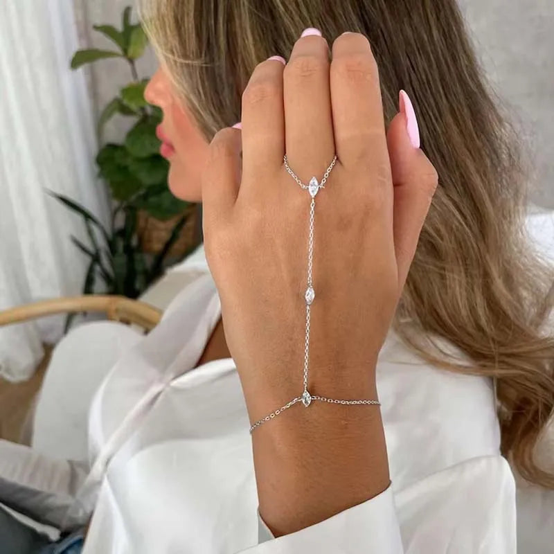 Bohemia Shiny Rhombus Crystal Bracelet  for Women Simple Thin Chain Finger Bracelet Jewelry Accessories Gift 2025 New
