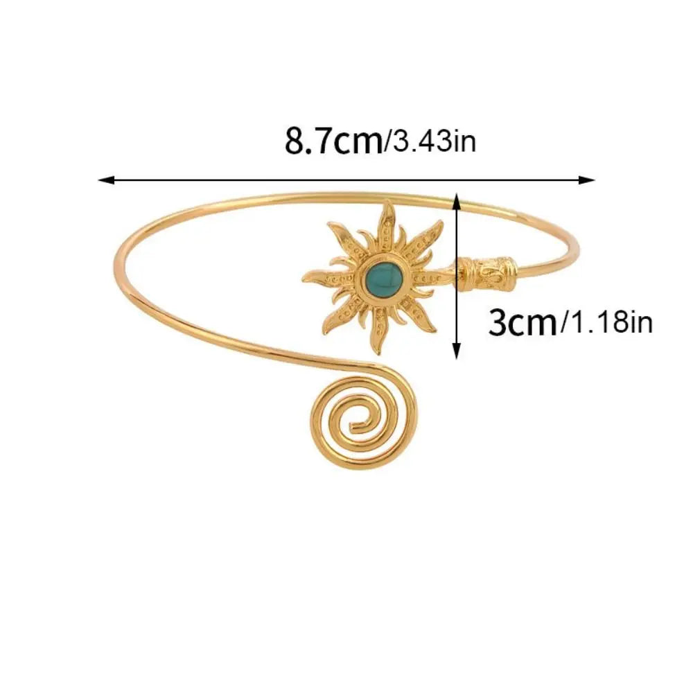 Simple Alloy Arm Cuff Sun Turquoise Cuff Bangle for Women Wrist Accessory Twist Line Wide Open Arm Cuff Women