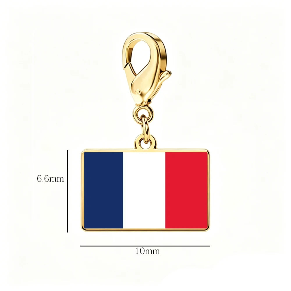 EUEAVAN 1pc Stainless Steel Country Flag Charm Bracelet with Figaro Chain Tiny Charms Hand Bracelet Travel Holiday Jewelry Gifts