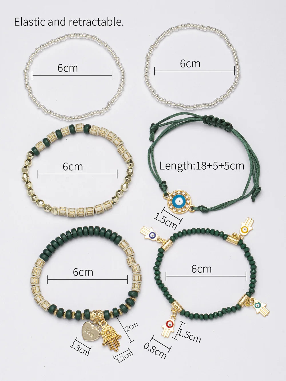 6Pcs/set Bohemian Evil Eye Bracelet Set For Women Fatima Hand Heart Charm Beaded Rope Chain Bangle Female Jewelry Gift