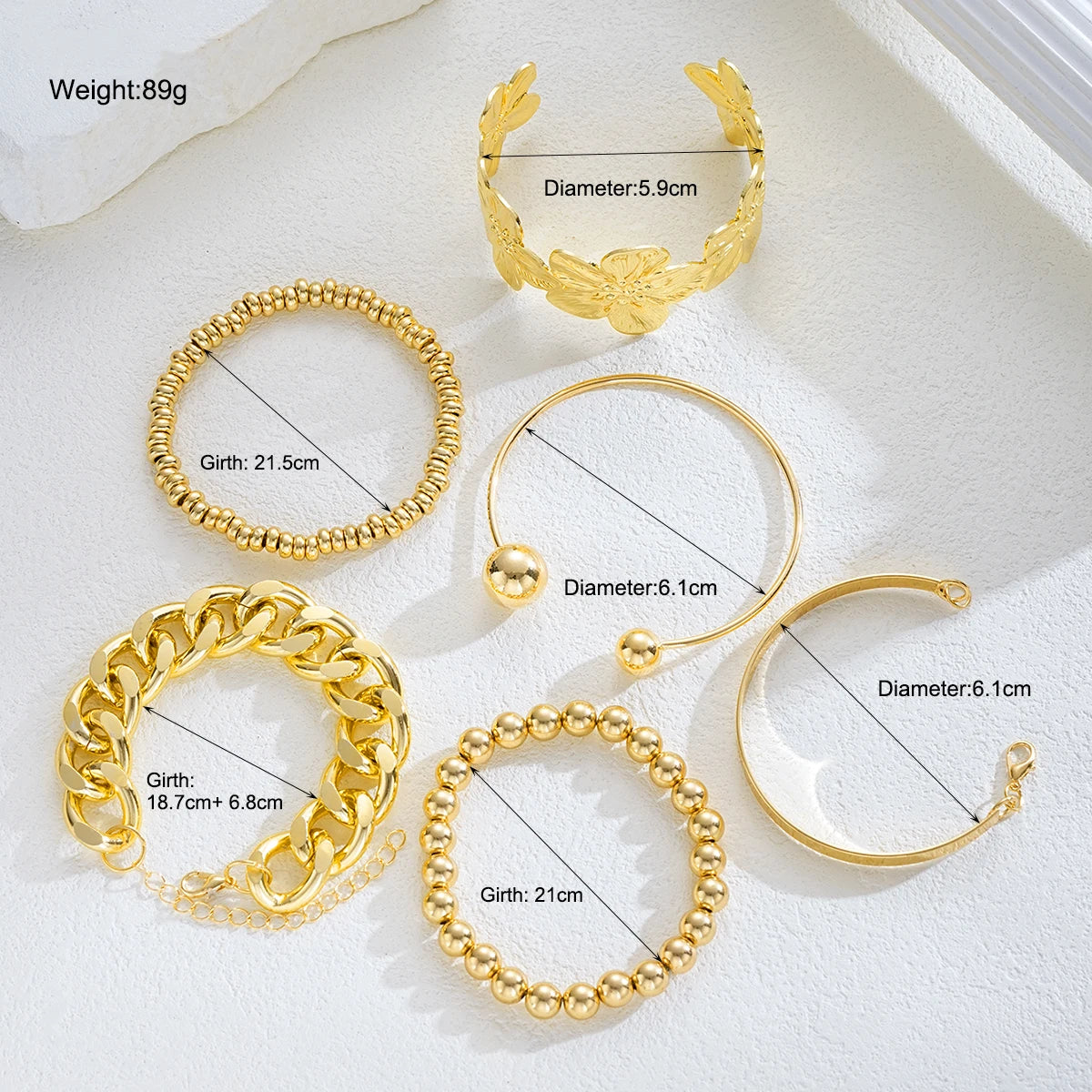 6pcs Vintage Elegant Floral Design Metal Wide Bangle Set for Women Fashion Exaggerated Beaded Open Cuff Bracelet Daily Jewelry