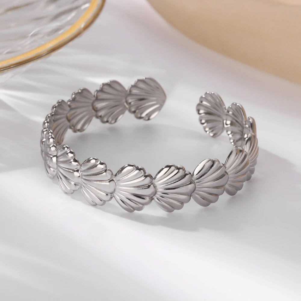 316L Stainless Steel Shell Starfish Bangles for Women Fashion Gold Silver Color Cuff Bangle Bracelet Femme Aesthetic Jewelry