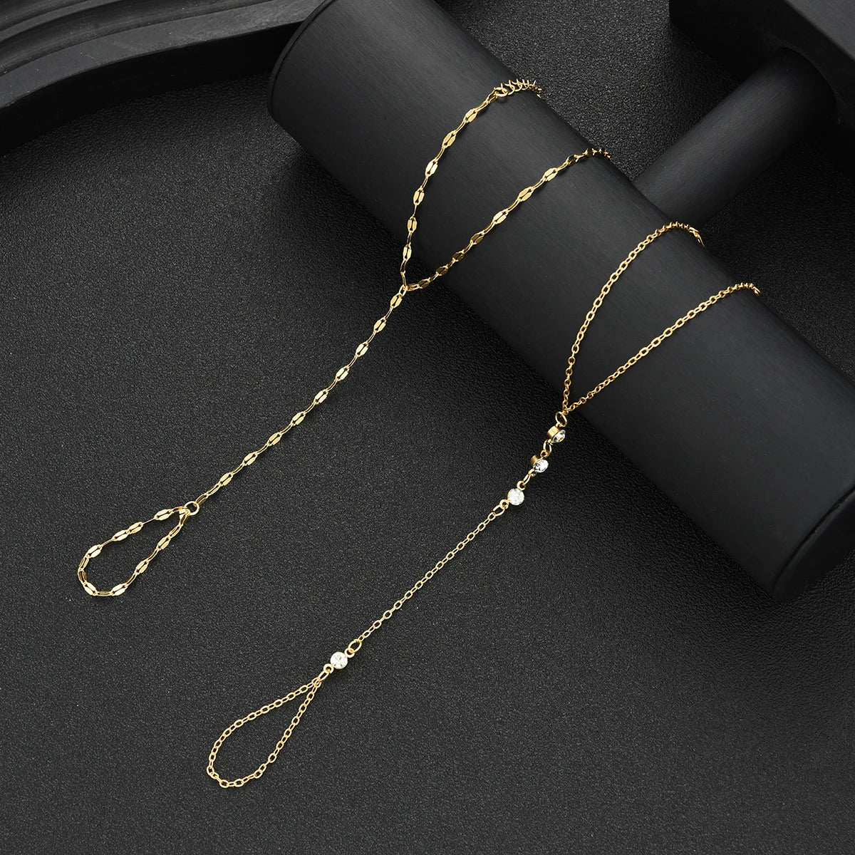 2pcs Gold Color Hand Chain Bracelets Set for Women Boho Vintage Geometric Zircon Ring Bracelet Daily Beach Party Jewelry Gift