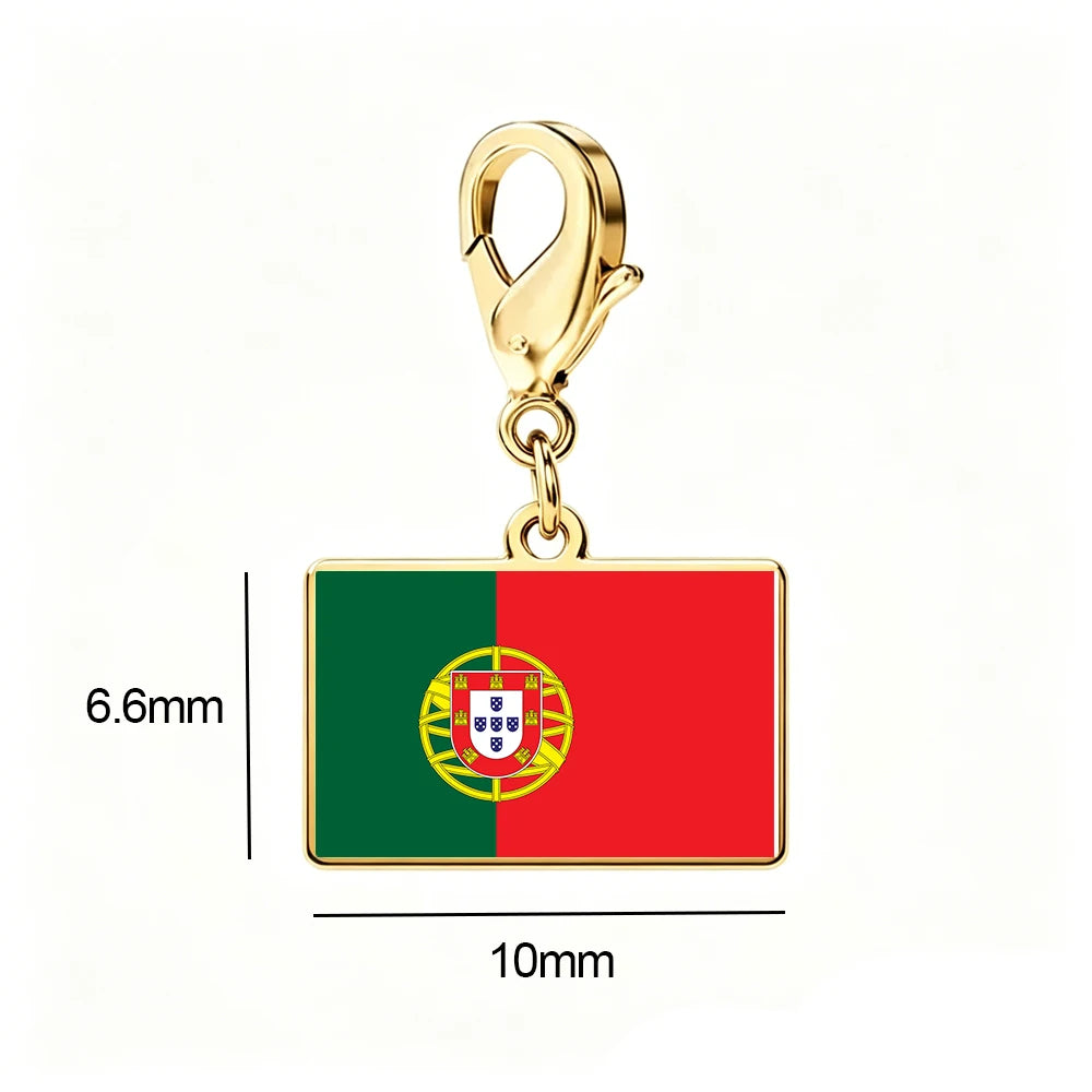 EUEAVAN 1pc Stainless Steel Country Flag Charm Bracelet with Figaro Chain Tiny Charms Hand Bracelet Travel Holiday Jewelry Gifts