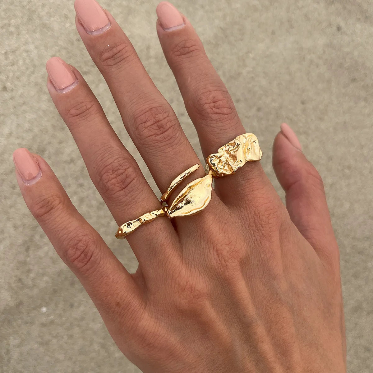 6Pcs/Set Vintage Sun Starfish Open Rings for Women Men Punk Irregular Pleated Pearl Ring Summer Holiday Personalized Jewelry