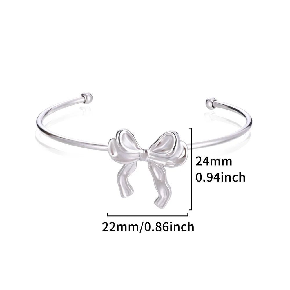 Trendy Bow Tie Cuff Open Bracelet For Women Girls Stainless Steel High Quality Pulseras Gold Color Bangle Jewelry Best Gift
