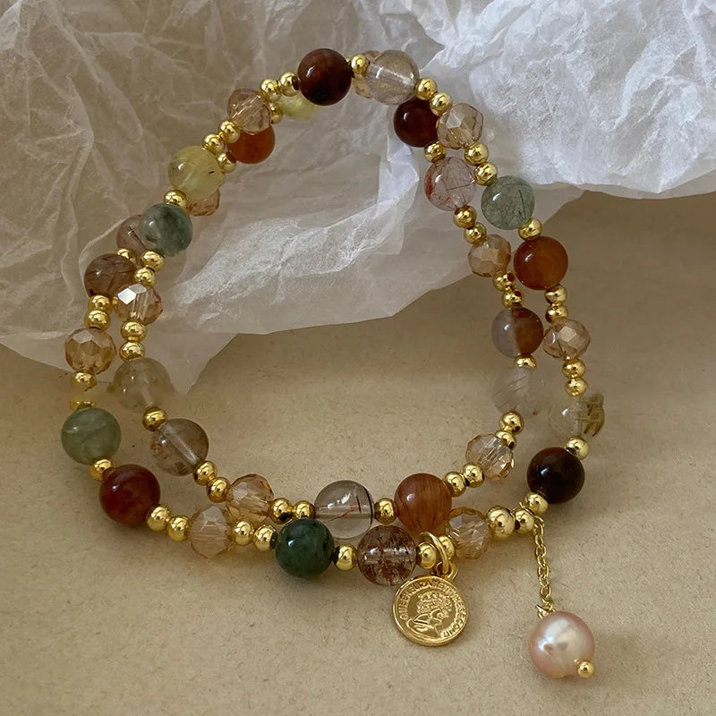 Fashion Double Layered Crystal Pearl Splicing Beaded Bracelets for Women Ethnic Crystal Beads Wrap Bracelet Bangle Jewelry Gifts