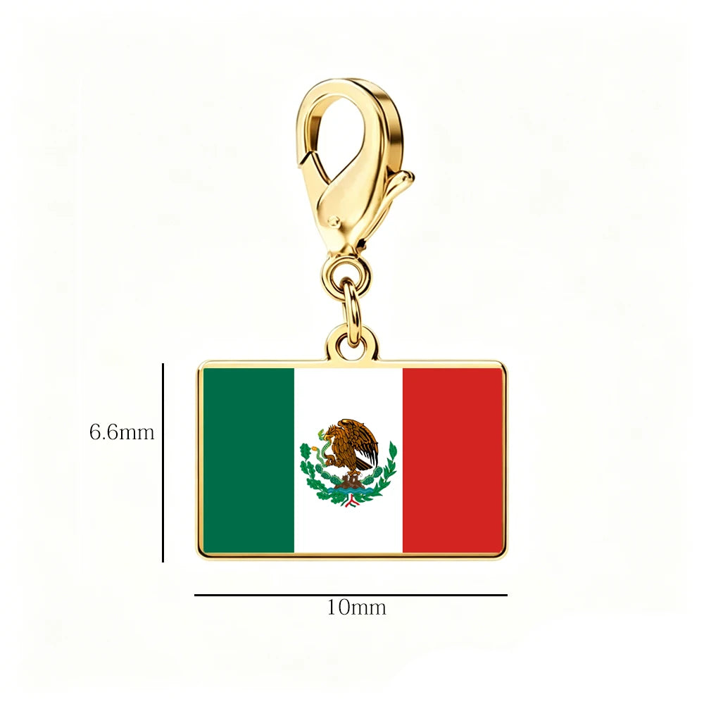 EUEAVAN 1pc Stainless Steel Country Flag Charm Bracelet with Figaro Chain Tiny Charms Hand Bracelet Travel Holiday Jewelry Gifts