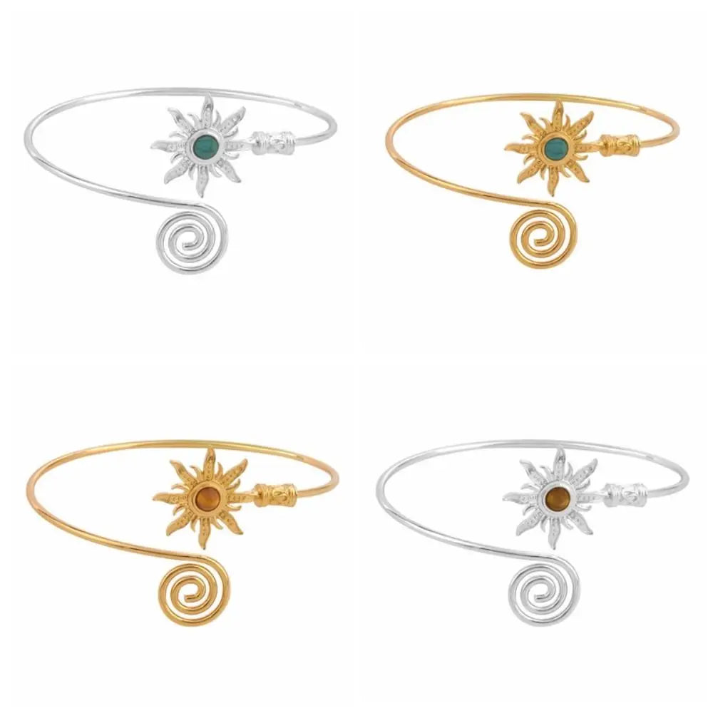 Simple Alloy Arm Cuff Sun Turquoise Cuff Bangle for Women Wrist Accessory Twist Line Wide Open Arm Cuff Women