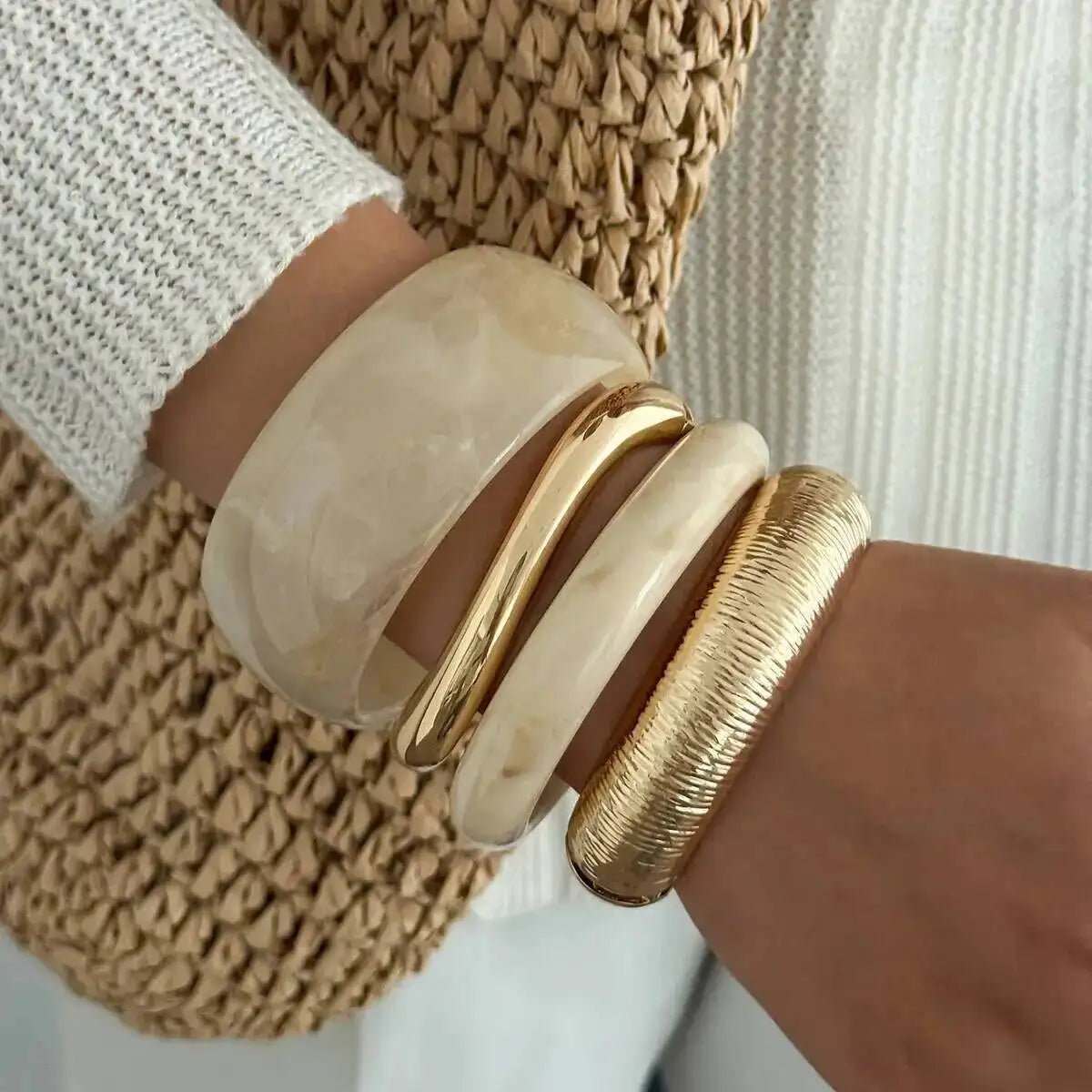 IngeSight.Z 2025 Bohemian Stacking Resin Bangles Women Trendy Irregular Geometric Chunky Cuff Bracelet Charm Couple Jewelry Gift