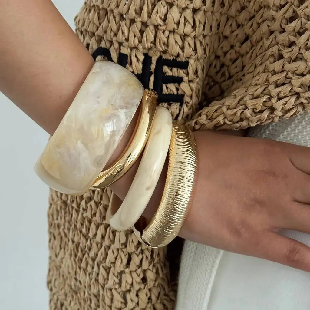 IngeSight.Z 2025 Bohemian Stacking Resin Bangles Women Trendy Irregular Geometric Chunky Cuff Bracelet Charm Couple Jewelry Gift