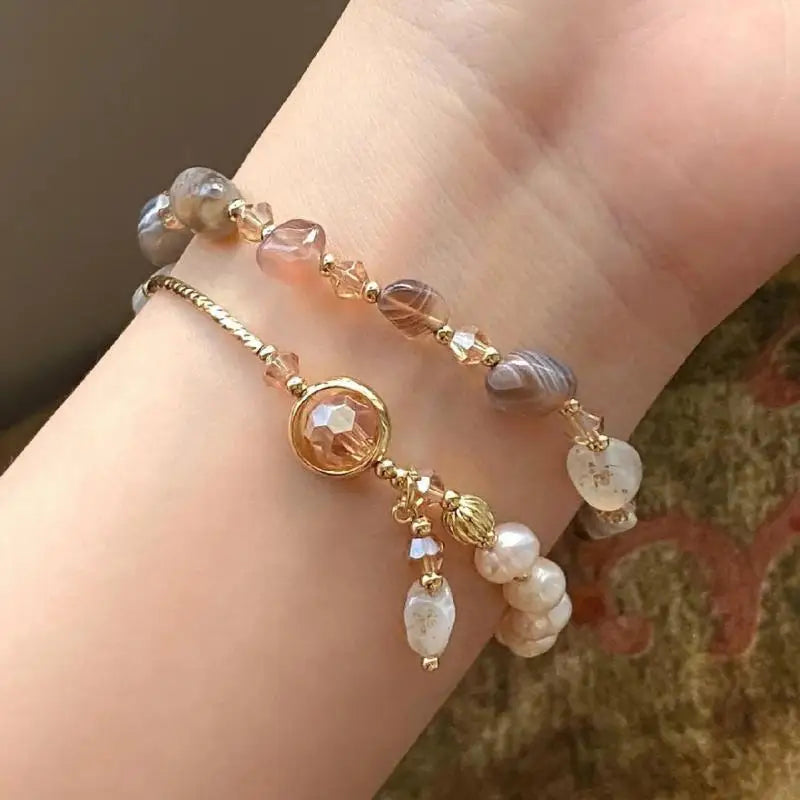 Fashion Double Layered Crystal Pearl Splicing Beaded Bracelets for Women Ethnic Crystal Beads Wrap Bracelet Bangle Jewelry Gifts