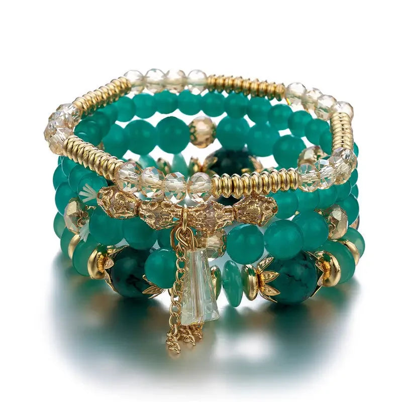 4Pcs Bohemian Stackable Beaded Bracelets Set For Women Multilayered Glass Beads Stretch Chain Charm Bracelet Men Fashion Jewelry