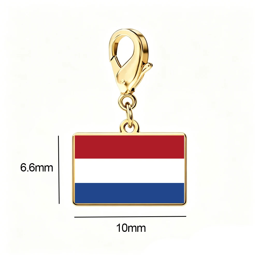 EUEAVAN 1pc Stainless Steel Country Flag Charm Bracelet with Figaro Chain Tiny Charms Hand Bracelet Travel Holiday Jewelry Gifts