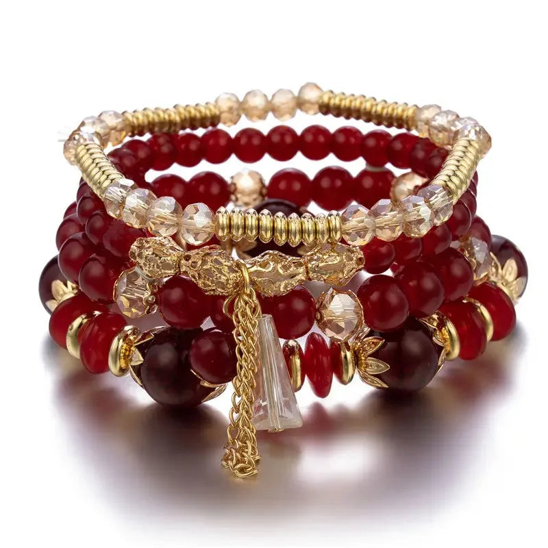 4Pcs Bohemian Stackable Beaded Bracelets Set For Women Multilayered Glass Beads Stretch Chain Charm Bracelet Men Fashion Jewelry