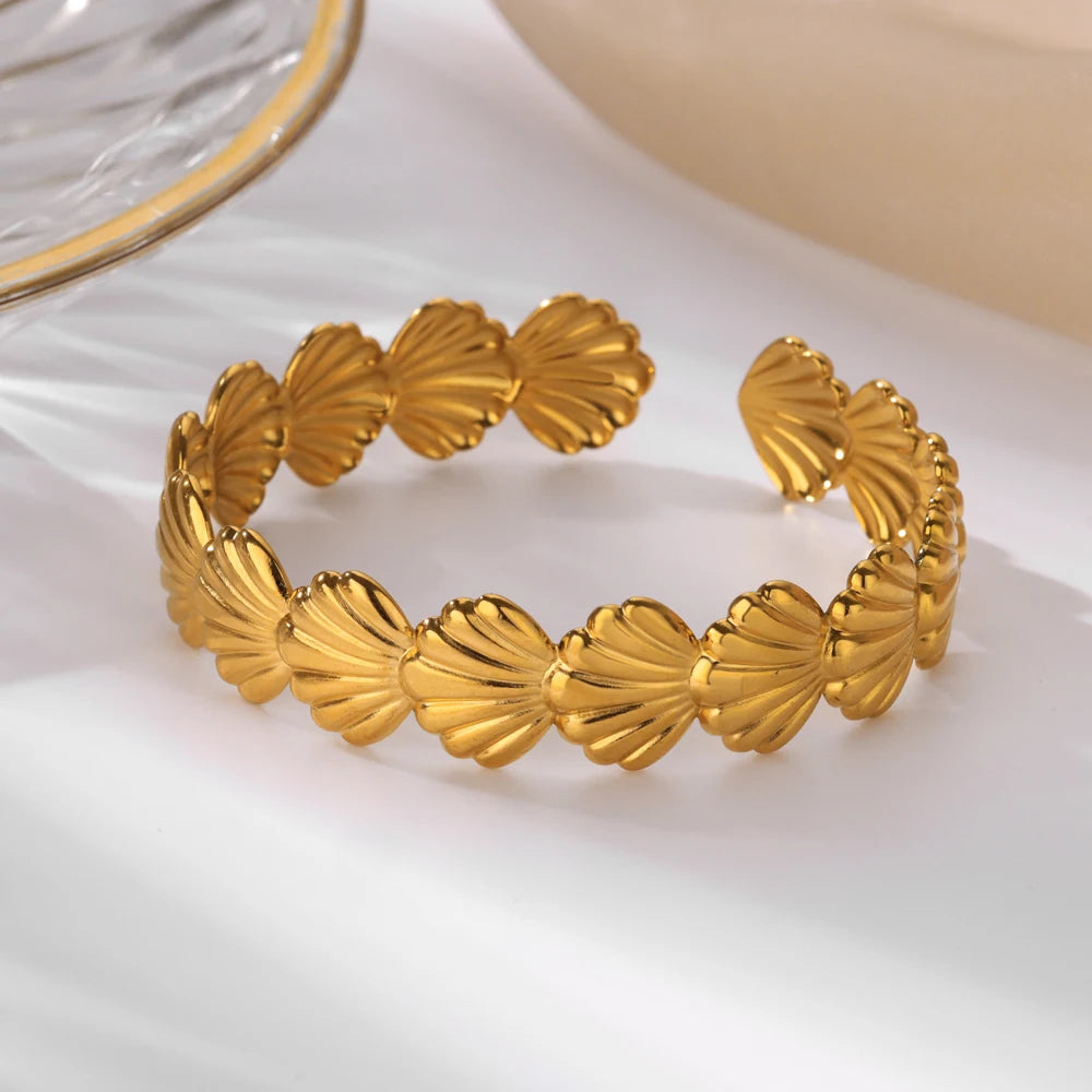 316L Stainless Steel Shell Starfish Bangles for Women Fashion Gold Silver Color Cuff Bangle Bracelet Femme Aesthetic Jewelry