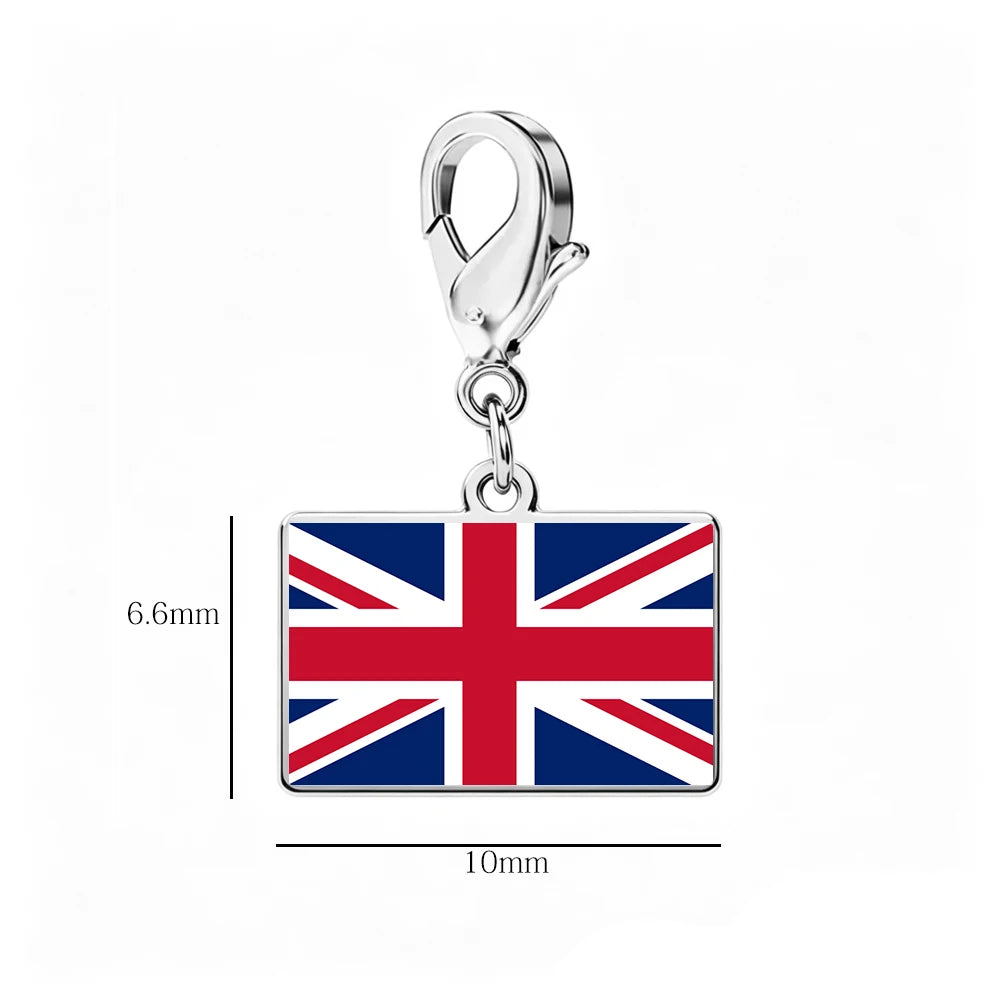 EUEAVAN 1pc Stainless Steel Country Flag Charm Bracelet with Figaro Chain Tiny Charms Hand Bracelet Travel Holiday Jewelry Gifts