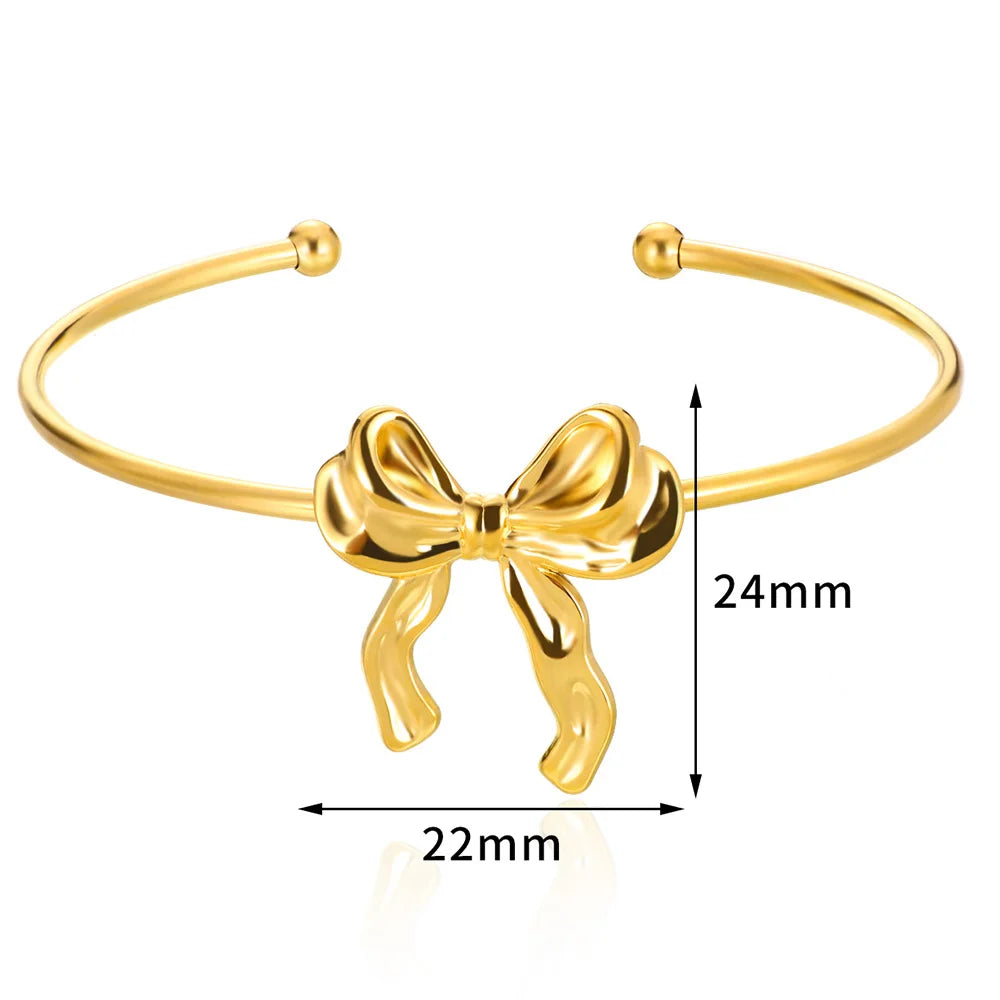 Trendy Bow Tie Cuff Open Bracelet For Women Girls Stainless Steel High Quality Pulseras Gold Color Bangle Jewelry Best Gift
