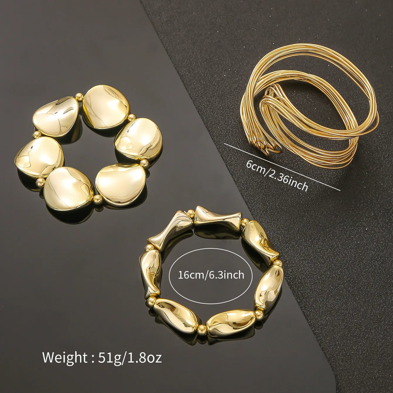 3 Pcs/set Geometric Twisted Lines Irregular Shaped Open Cuff Bracelet and Bangle Set for Women Punk Exaggerated Style Accessor