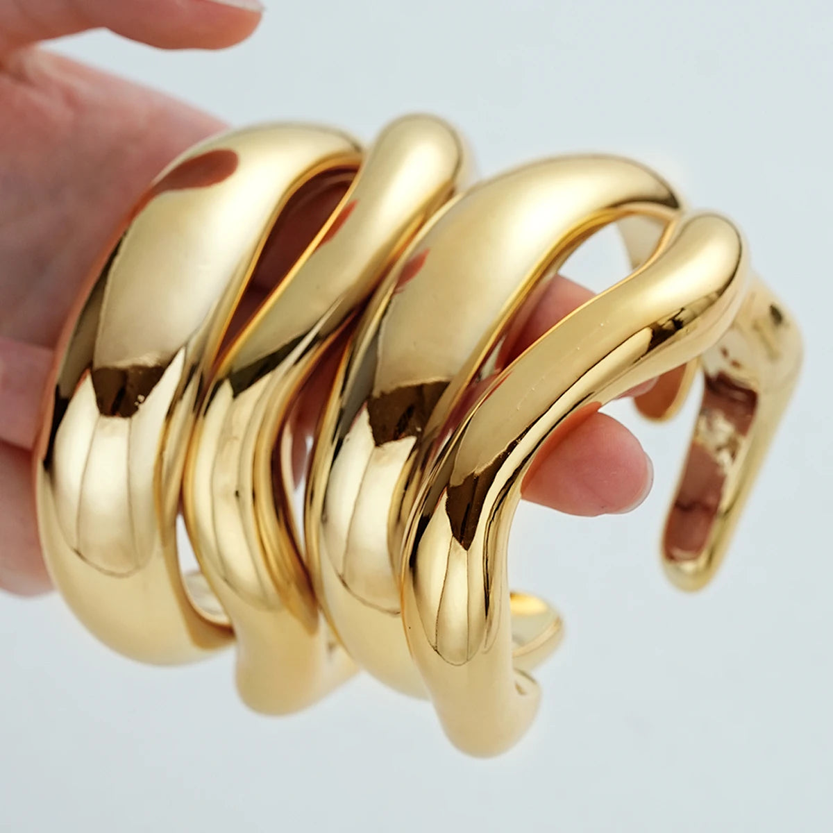 3 Pcs Vintage Hip Hop Cuff Bangles for Women Punk Gold Color Twisted Wavy Geometric Stackable Bangles Bracelet Men Party Jewelry