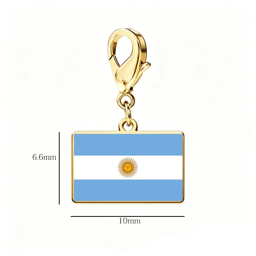 EUEAVAN 1pc Stainless Steel Country Flag Charm Bracelet with Figaro Chain Tiny Charms Hand Bracelet Travel Holiday Jewelry Gifts