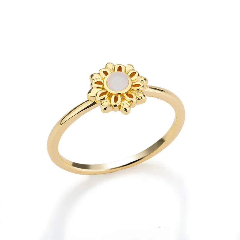 Stainless Steel Lotus Flower Ring for Women Gold Color Vintage Stone Opal Oval Flower Ring Fashion Aesthetic Jewelry Gift