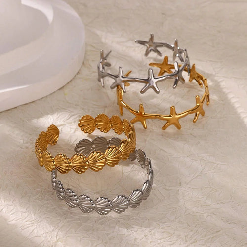 316L Stainless Steel Shell Starfish Bangles for Women Fashion Gold Silver Color Cuff Bangle Bracelet Femme Aesthetic Jewelry