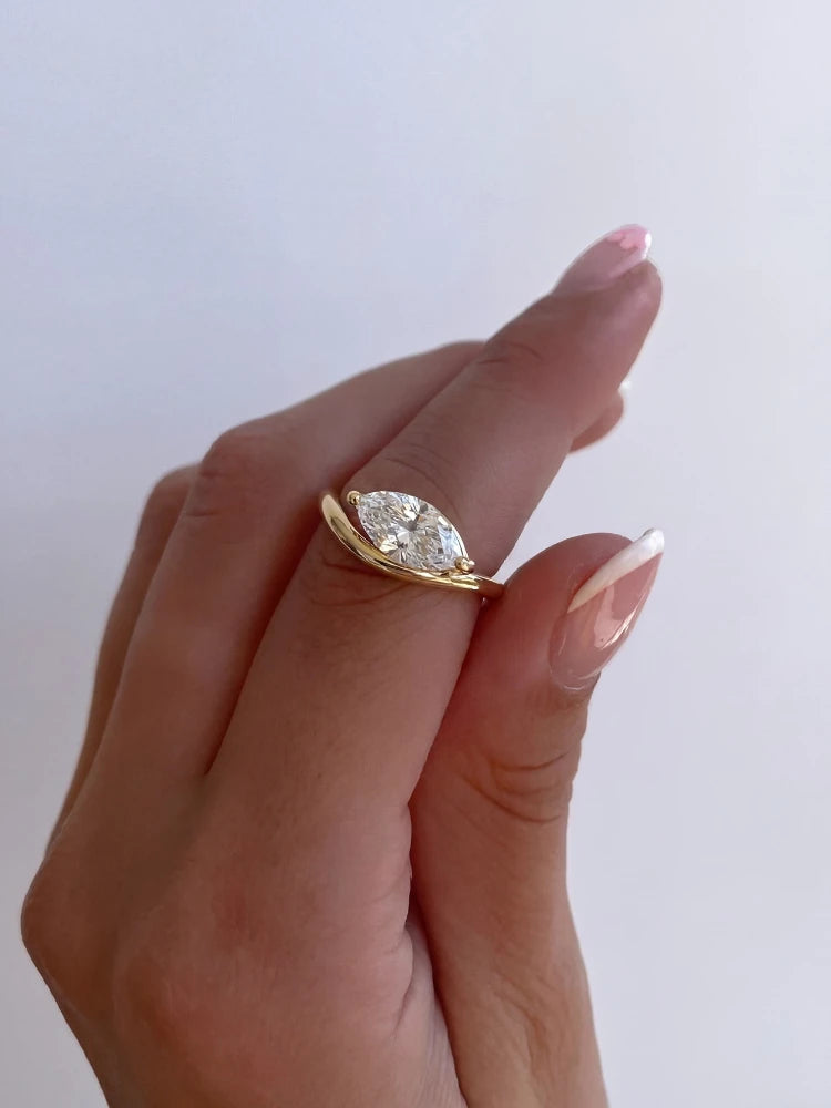 925 Sterling Silver Simple Smooth Wave Marquise Zircon Ring For Women Engagement Party Daily Wear High Quality Fine Jewelry