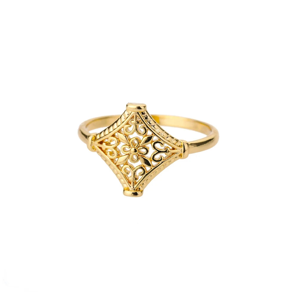 Stainless Steel Lotus Flower Ring for Women Gold Color Vintage Stone Opal Oval Flower Ring Fashion Aesthetic Jewelry Gift