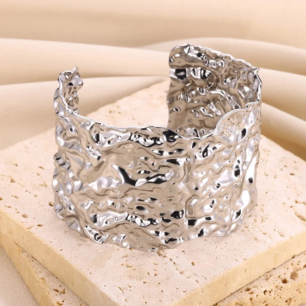 Vintage Irregular Bracelet For Women Stainless Steel Gold Color Open Cuff Bangles Exquisite Luxury Jewelry Gift pulseras bijoux
