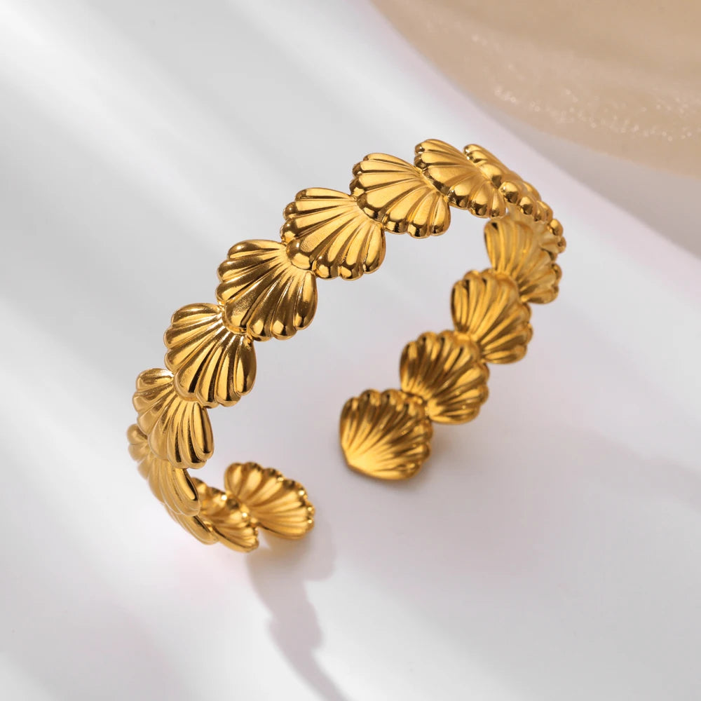 316L Stainless Steel Shell Starfish Bangles for Women Fashion Gold Silver Color Cuff Bangle Bracelet Femme Aesthetic Jewelry