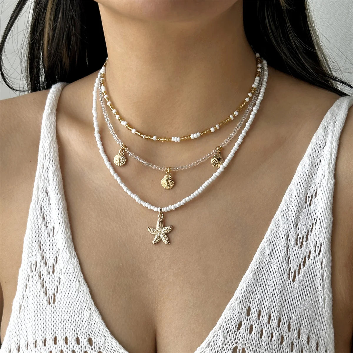 Bohemian Starfish Shell Pendant Necklace For Women Trendy Summer Beach Pearl Chain OT Buckle Choker Travel Party Jewelry