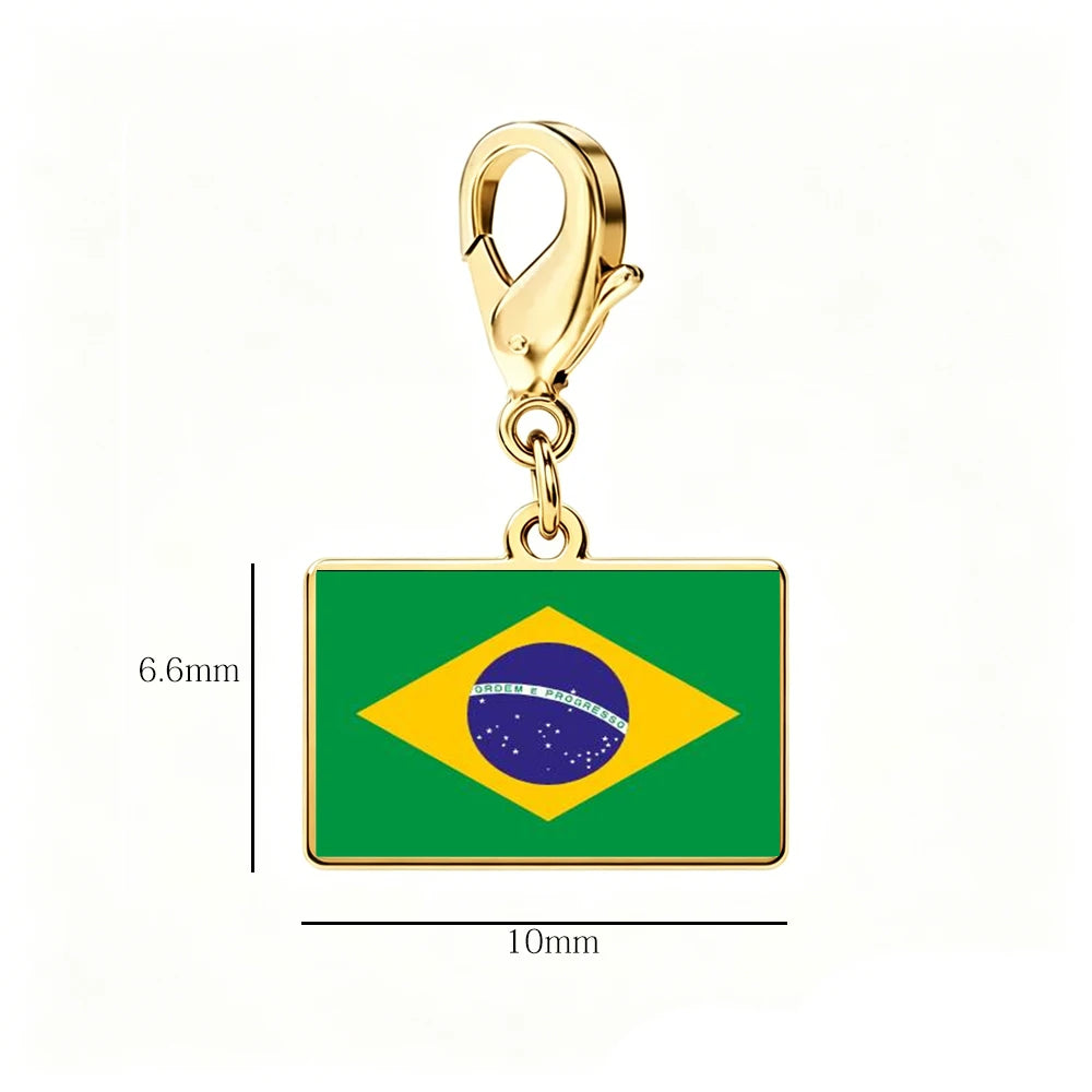 EUEAVAN 1pc Stainless Steel Country Flag Charm Bracelet with Figaro Chain Tiny Charms Hand Bracelet Travel Holiday Jewelry Gifts