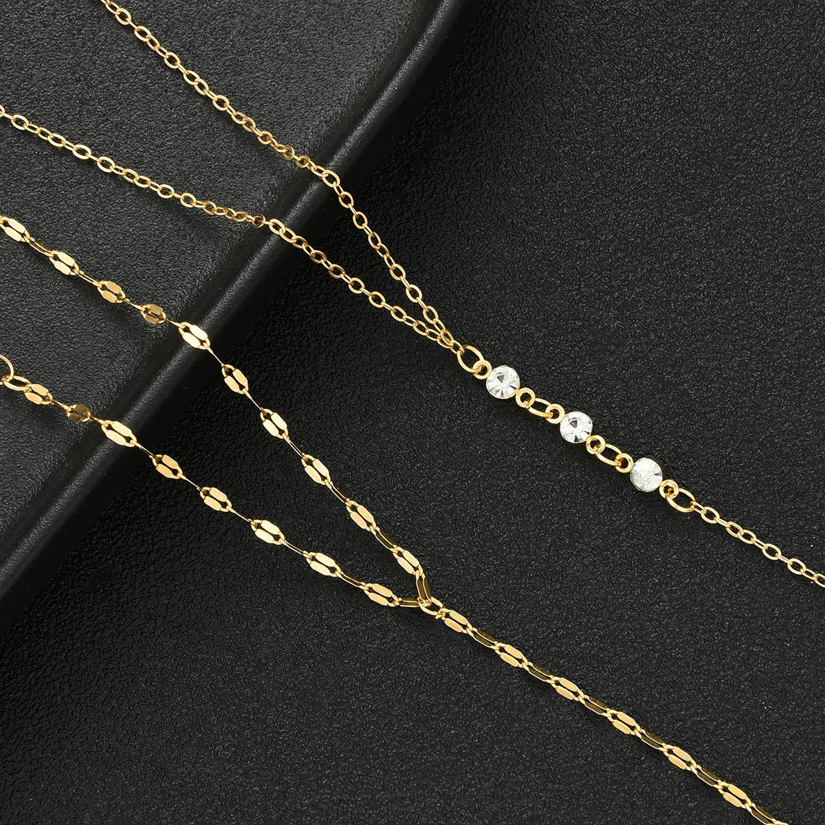 2pcs Gold Color Hand Chain Bracelets Set for Women Boho Vintage Geometric Zircon Ring Bracelet Daily Beach Party Jewelry Gift