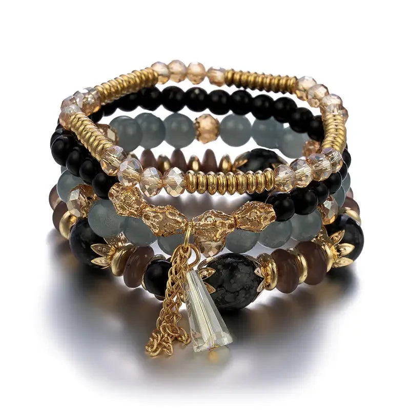 4Pcs Bohemian Stackable Beaded Bracelets Set For Women Multilayered Glass Beads Stretch Chain Charm Bracelet Men Fashion Jewelry
