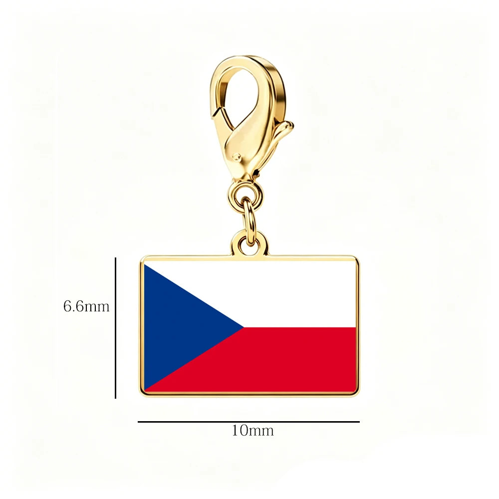 EUEAVAN 1pc Stainless Steel Country Flag Charm Bracelet with Figaro Chain Tiny Charms Hand Bracelet Travel Holiday Jewelry Gifts