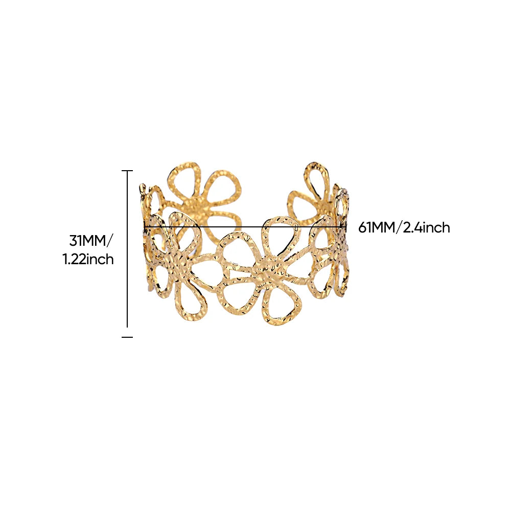 Flower Cuff Bracelet Bangle for Women Gold Color Flora Stainless Steel Bangles Casting Aesthetic Couple Wrist Jewelry pulseras