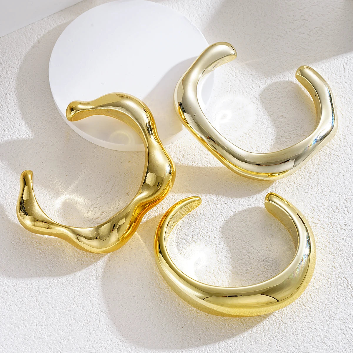 3 Pcs Vintage Hip Hop Cuff Bangles for Women Punk Gold Color Twisted Wavy Geometric Stackable Bangles Bracelet Men Party Jewelry