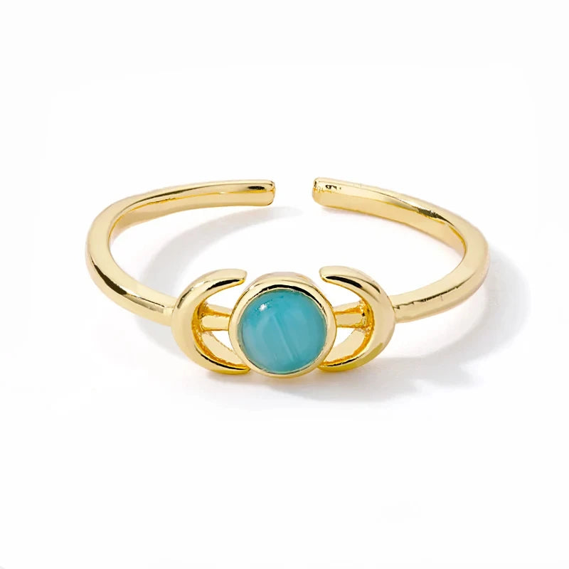 Stainless Steel Lotus Flower Ring for Women Gold Color Vintage Stone Opal Oval Flower Ring Fashion Aesthetic Jewelry Gift