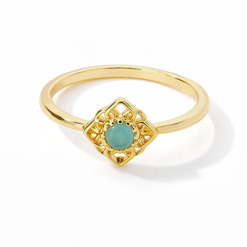 Stainless Steel Lotus Flower Ring for Women Gold Color Vintage Stone Opal Oval Flower Ring Fashion Aesthetic Jewelry Gift