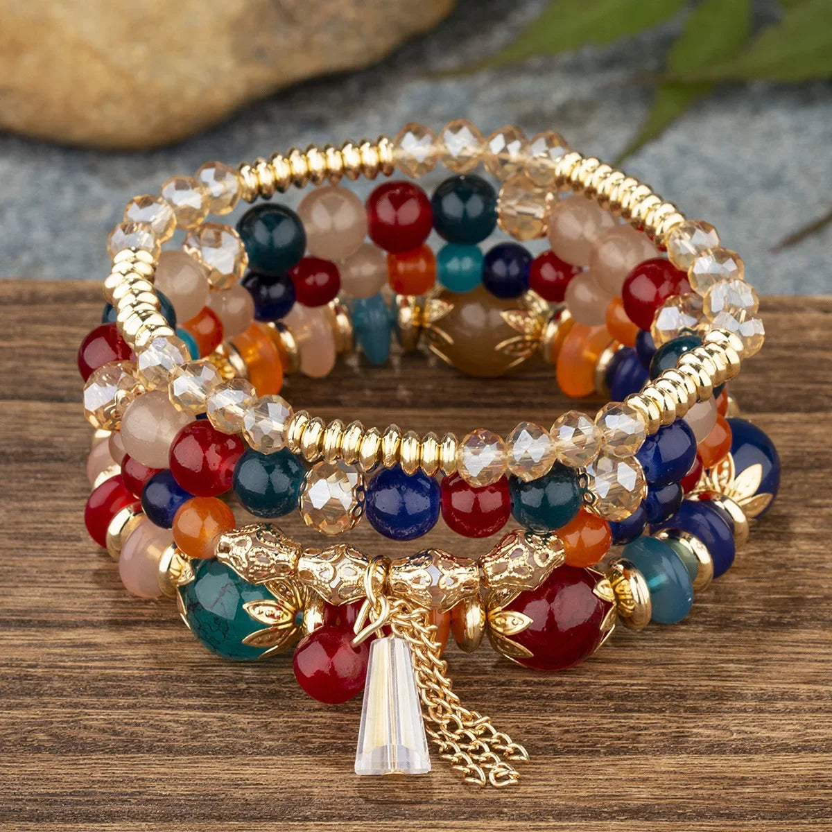 4Pcs Bohemian Stackable Beaded Bracelets Set For Women Multilayered Glass Beads Stretch Chain Charm Bracelet Men Fashion Jewelry