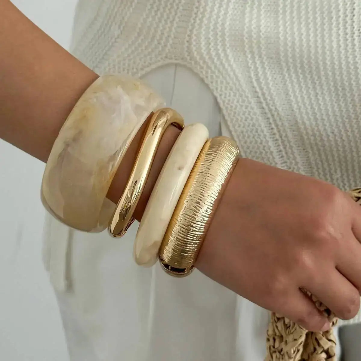 IngeSight.Z 2025 Bohemian Stacking Resin Bangles Women Trendy Irregular Geometric Chunky Cuff Bracelet Charm Couple Jewelry Gift