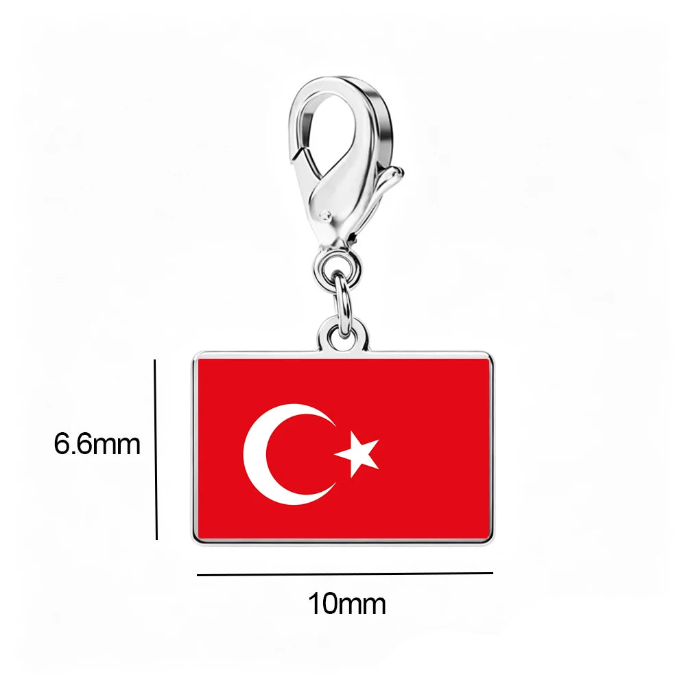 EUEAVAN 1pc Stainless Steel Country Flag Charm Bracelet with Figaro Chain Tiny Charms Hand Bracelet Travel Holiday Jewelry Gifts
